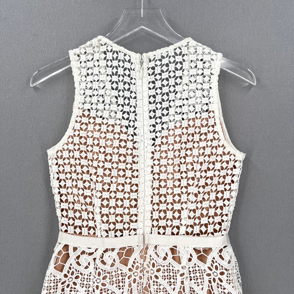 BARNEYS NEW YORK Crochet Lace Dress Womens XS White V-neck Sleeveless Tulip Midi - Picture 6 of 16
